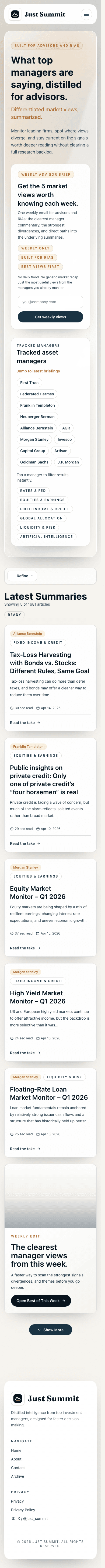 Just Summit mobile homepage preview
